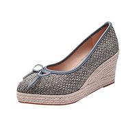 Chaussures Femme Compensees D Ete Été Confortable Plate Compensée Espadrilles Femmes Célibataires Talon Haut Bow Pêcheur Femmes Pointu Shose of Women Chaussure de Plage Femme Sandals Été (Grey 42)