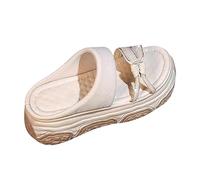 Chaussures Femme Compensées Sandale Confortable Une Femme Traînant à Froid Dans Un Fond Épais 2026 Été Nouvelle Fée Vent Strass Plage Une Pantoufles Sandale Plateforme Sandals (White 35)