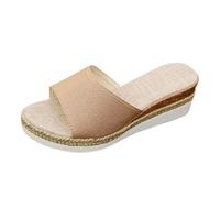 Chaussures Femme Compensées Sandale Plateforme Pantoufles D'Été À Talons Compensés,Grande Taille,Semelle Épaisse,Talon Moyen,Sandales de Plage À Bouche Chaussure Compensee Femme (Khaki,35)