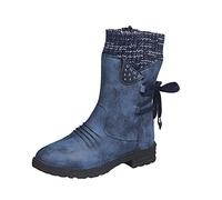 Chaussures Femme Confort Chic, Botte De Neige Femme Imperméable Fourrée Chaussures Bottines Fourrées Bottes À Lacets Hiver Chaussure Bottine Montantes Confort Chic Randonnée Boots Cuir Bleu, 41