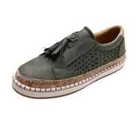 Chaussures Femme décontractées Plates à Bout Rond sans Lacets avec Franges et découpes Mode Confortables pour Toutes Occasions (Green, 38)