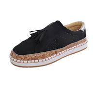 Chaussures Femme décontractées Plates à Bout Rond sans Lacets avec Franges et découpes Mode Confortables pour Toutes Occasions (Black, 36)