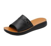 Chaussures Femme Ete Compensées Claquette Pantoufles Pour Femmes Nouvelles Pantoufles Polyvalentes à Bout Rond de Couleur Unie d'été Plates et Sandale Plateforme Femme Sandals (Black 37)