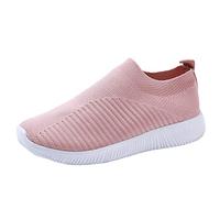 Chaussures Femme Ete Confortable Pas Cher Soldes Baskets Basses Plate Running Jogging Sport Respirant Mesh Chaussette Fille Tennis Sneakers Rose