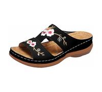 Chaussures Femme Été Sandale Orthopédique Chaussures à Semelle Épaisse et Tendance Pour Femme Bout Ouvert Tête Carrée Traînées Froides Tissu Denim Coréen Ete (Black 42)