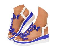 Chaussures femme ete Sandales compensées pour femmes, plateforme, décoration papillon tendance en strass, chaussures bohèmes très populaires auprès des jeunes Sandales femme été semelles (Blue, 39)