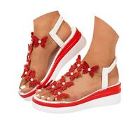 Chaussures femme ete Sandales compensées pour femmes, plateforme, décoration papillon tendance en strass, chaussures bohèmes très populaires auprès des jeunes Sandales femme été semelles (Red, 37)
