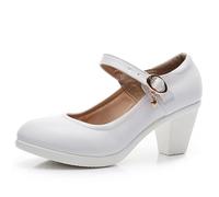 Chaussures Femme Mariage Chaussures de Danse carrées en Cuir à Bout Rond et Talon épais de 6 cm, avec Crochet et Boucle, Talon Moyen, for Femmes, Chaussures de Travail(White2,42)
