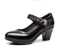 Chaussures Femme Mariage Chaussures de Danse carrées en Cuir à Bout Rond et Talon épais de 6 cm, avec Crochet et Boucle, Talon Moyen, for Femmes, Chaussures de Travail(Black,36)