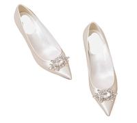 Chaussures Femme Mariage Chaussures de mariée en Soie for Femme, Talons Hauts de 5 cm, Escarpins à Boucle en Cristal, Mocassins, Grandes Tailles 34-43(White,8.5)