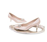 Chaussures Femme Mariage Chaussures de mariée en Soie for Femme, Talons Hauts de 5 cm, Escarpins à Boucle en Cristal, Mocassins, Grandes Tailles 34-43(Champagne,8.5)