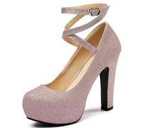 Chaussures Femme Mariage Escarpins À Talons Hauts Et Plateforme for Femmes, Chaussures À Bride À La Cheville, Chaussures De Mariage, De Bureau, De Fête, Grande Taille(Pink,50)