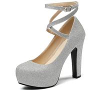 Chaussures Femme Mariage Escarpins À Talons Hauts Et Plateforme for Femmes, Chaussures À Bride À La Cheville, Chaussures De Mariage, De Bureau, De Fête, Grande Taille(Silver,50)