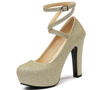 Chaussures Femme Mariage Escarpins À Talons Hauts Et Plateforme for Femmes, Chaussures À Bride À La Cheville, Chaussures De Mariage, De Bureau, De Fête, Grande Taille(Gold,49)