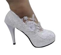 Chaussures Femme Mariage Round-Toe Lace Rhinestone Low-Heel Wedding Shoes Thin High-Heeled Dress Women's Shoes(Height 11cm,37)