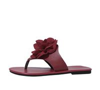 Chaussures Femme Noir Hiver Femmes Pantoufles Mode Été Décoration Florale Une Ligne Grande Taille Chaussures Plates Décontractées Chaussures Noir Femmes Pantoufles, rouge, 36 EU