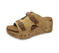Chaussures Femme Pieds Larges Sandales Et Nu-Pieds Sandales D'Été pour Femmes Avec Semelle Épaisse,Talon Compensé,Une Bride,Nouvelle Boucle,Semelle Chaussures Orthopediques Femmes (Khaki,43)
