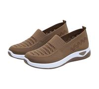 Chaussures Femme Slip on Basket Respirantes en Maille Sport Travail Légères Sneakers Baskets Confortable à Enfiler Facilement Quotidienne et Sorties (Brown, 42)