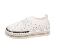 Chaussures Femmes Chaussures décontractées pour Femmes, Mocassins élégants à Plateforme, Nouvelles Baskets décontractées à Enfiler en aérée avec Strass pour Un Usage Quotidien