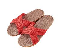 Chaussures festives pour femmes d'été décontractées légères en lin tissé Sandales rafraîchissantes et pantoufles d'intérieur et d'extérieur pour femmes Chaussures pour femmes Baskets 38, rouge, 45 EU
