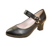 Chaussures folkloriques pour femme avec talon - Chaussures de danse épaisses - Chaussures de mariée - Talon bloc - Ballerines élégantes à talons, Noir , 35 EU