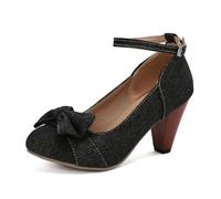 Chaussures folkloriques pour femme - Élégantes et confortables - Chaussures à talons hauts - Chaussures de danse avec talon - Chaussures festives pour la fête de la bière, Noir , 38 EU
