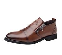 Chaussures formelles pour homme classique verni Oxford, fermeture éclair, sangle moine, bout pointu, chaussures en cuir à talon bloc, antidérapantes, décontractées pour réunions avec des amis, marron