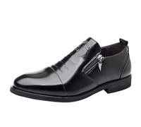 Chaussures formelles pour homme classique verni Oxford, fermeture éclair, sangle moine, bout pointu, chaussures en cuir à talon bloc, antidérapantes, décontractées pour réunions avec des amis, Noir