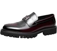 Chaussures Formelles pour Hommes, Chaussures Oxford Hommes, Classique Sculpté Affaires Formelle à Bout Pointu Décontracté Mocassins à Enfiler, Wine Red, 9 UK