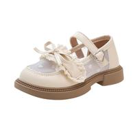 Chaussures habillées avec nœud pour filles - En maille - Bout rond - Pour l'école, le mariage, la soirée - Avec sangle de cheville, beige, 12 UK 3X-Narrow
