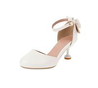 Chaussures habillées beiges à bout fermé avec nœud et sangle de cheville et talon bas, chaussures pour enfants pour l'école, les fêtes, les mariages, les bals, les photos et les tenues intelligentes