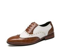 Chaussures habillées classiques Oxford pour homme - Multicolore - Bout rond perforé - À lacets - Deux tons de couleur assortie, Marron/blanc, 45 EU