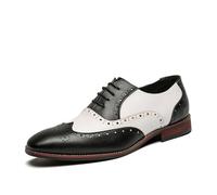 Chaussures habillées classiques Oxford pour homme - Multicolore - Bout rond perforé - À lacets - Deux tons de couleur assortie, noir/blanc, 42 2/3 EU