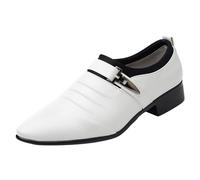 Chaussures habillées classiques pour homme avec sangle moine sans lacets - Bout pointu - En cuir - Talon bloc - Antidérapantes - Tendance - Large - Pour le bureau et les loisirs, blanc, 38 2/3 EU