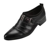 Chaussures habillées d'affaires pour homme vintage sans lacets à enfiler - Bout pointu - En cuir souple respirant - Talon bloc - Chaussures tendance antidérapantes pour bureau, Noir , 39 2/3 EU