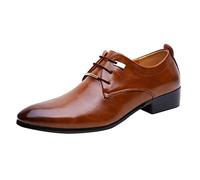 Chaussures habillées en cuir verni à lacets pour homme Derbys Bout pointu Chaussures Oxford antidérapantes tendance larges pour bureau, trajets et événements d'affaires, marron, 42 2/3 EU