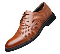Chaussures habillées en Maille ajourée Respirante for Hommes, en Cuir véritable, à Bout Rond, antidérapantes, à Talons Bas et à Lacets, décontractées(Brown,37 EU)