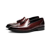 Chaussures habillées for Hommes en Cuir véritable de qualité supérieure, à Talons carrés sculptés et à Bout Pointu(Wine Red,38 EU)
