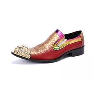 Chaussures habillées for Hommes, Mocassins à Bout métallique, Talon Bas, à Enfiler, for Club, Cuir véritable(Rouge,47 EU)