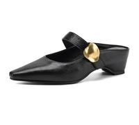 Chaussures Habillées Mules À Bout Pointu Femme Sandales À Talon Moyen À Enfiler pour Réunions d'affaires Et Tenues Smart Casual Détail De Boucle Élégant,Noir,36 EU