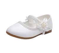 Chaussures habillées pour bébés filles - Jolies ballerines à fleurs Mary Jane plates pour l'école, uniforme et mariage (petite/enfant), blanc, 29 EU