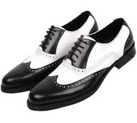 Chaussures Habillées pour Hommes Lace Up Brogue Embossed Wing Tip PU Cuir Oxford Bicolore Chaussures Caoutchouc Semelle Antidérapante Bas Haut, Black White, 6 UK