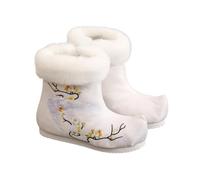 Chaussures Hanfu pour Femmes, Doublées De Peluche Et Ornées De Broderies Raffinées Bottes De Neige Chaudes À Talon Compensé Dissimulé Shoes De Danse Traditionnelles Chinoises(White,39 EU)