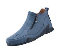 Chaussures hautes en daim pour homme avec fermeture éclair - Fond plat - Chaussures de marche en cuir de grande taille - Légères - Respirantes - Couleur unie - Antidérapantes - Chaussures de course en