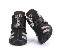 Chaussures imperméables pour chien avec bandes réfléchissantes - Bottes antidérapantes à fermeture éclair pour chiens de petite et moyenne taille, protection contre les pattes en tout temps (marron, 2