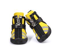 Chaussures imperméables pour chien avec bandes réfléchissantes - Bottes antidérapantes à fermeture éclair pour chiens de petite et moyenne taille, protection contre les pattes en tout temps (jaune, 2)