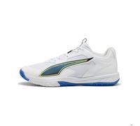 PUMA Accelerate Pro 4 Game on Chaussures d'intérieur Unisexes Blanc/Rouge Brillant/Bleu 43, Puma Blanc Brillant Rouge Ultra Bleu, 43 EU