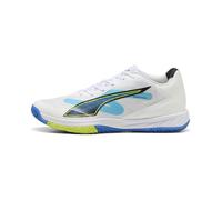 PUMA Accelerate Turbo 4 Game on Chaussures d'intérieur Unisexes, Blanc/Rouge Brillant/Bleu Ultra Bleu, Pointure 45, Puma Blanc Brillant Rouge Ultra Bleu, 46 EU