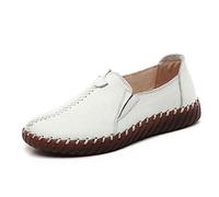Chaussures larges pour femme en cuir véritable - Mocassins blancs pour femme