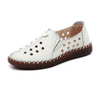 Chaussures larges pour femme en cuir véritable - Mocassins blancs pour femme